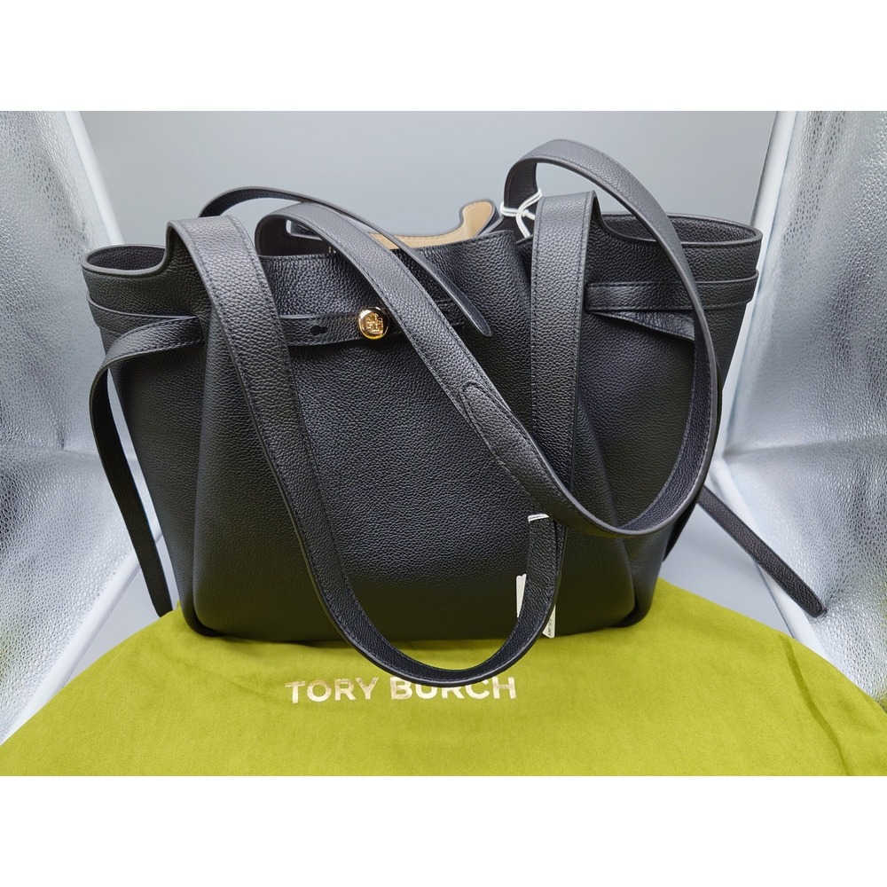 Tory Burch Romy Pebbled Leather Tote Bag Black 163388-001